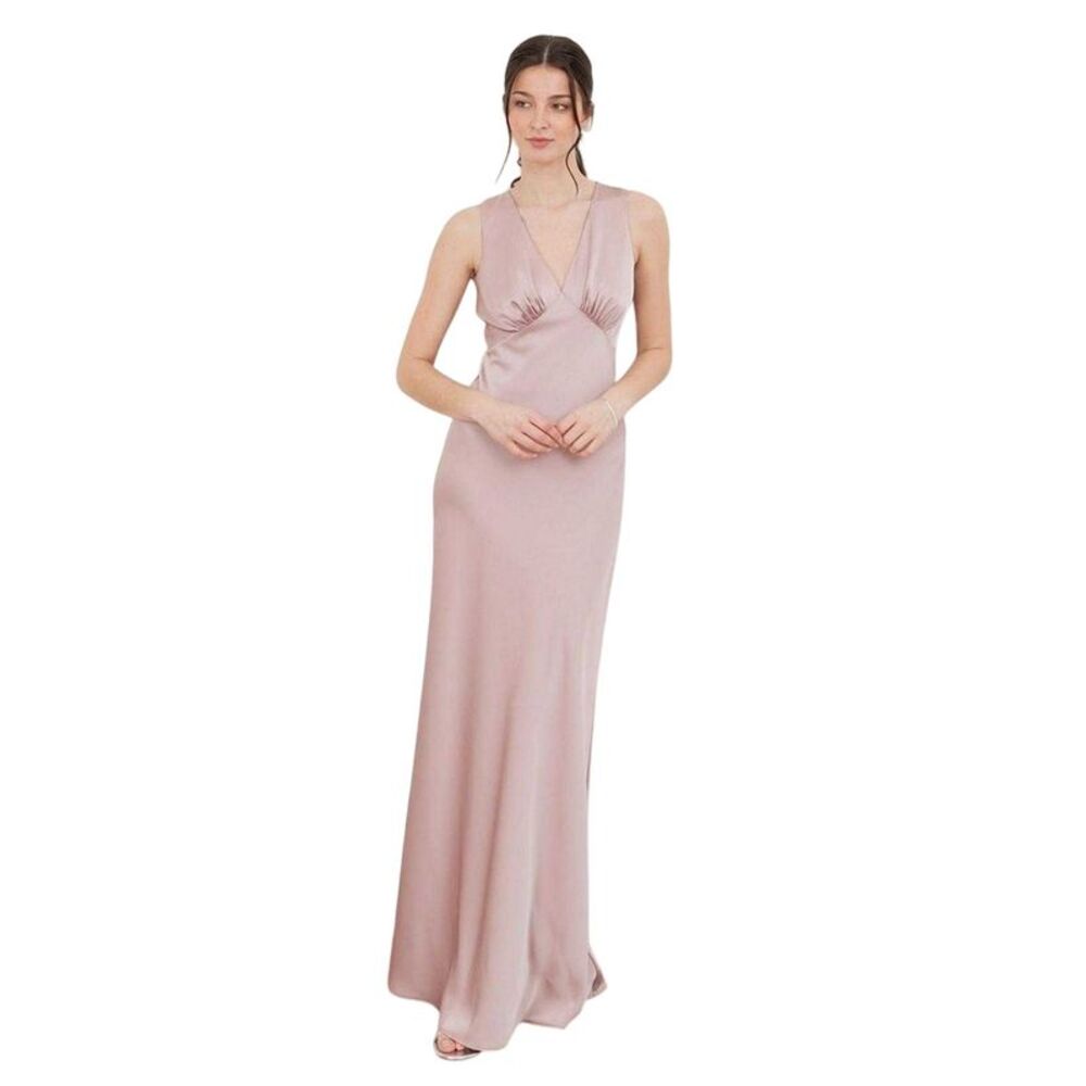 Maya Deluxe Womens/Ladies Satin Open Back Bridesmaid Maxi Dress / Soft Pink